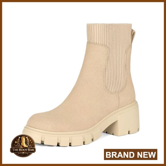 Women's Platform Ankle Boots Slip On Lug Sole Chunky Heel